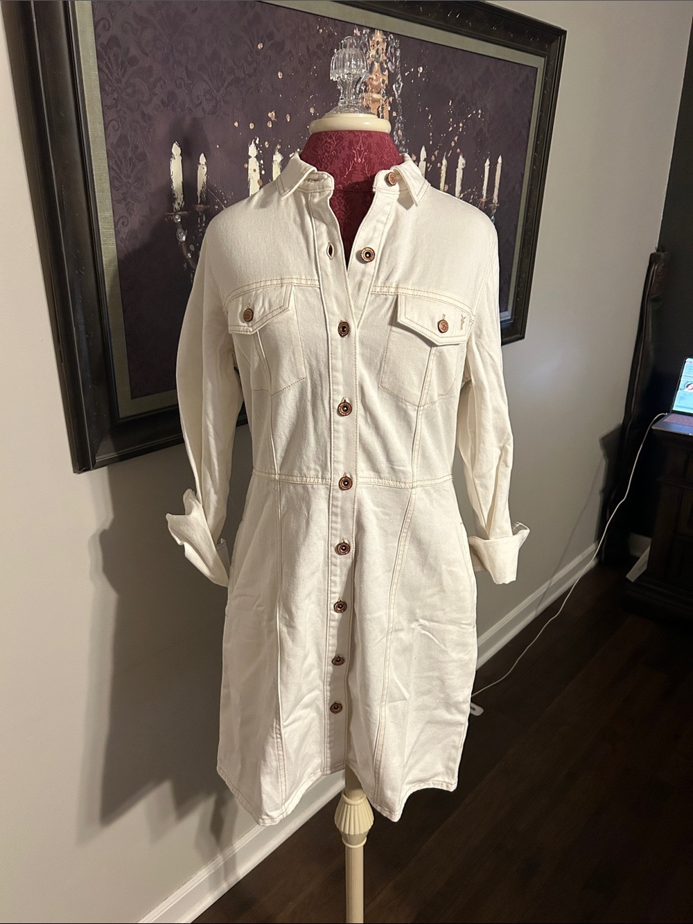 NWOT Frye Cream Button-Front Denim Shirt Jacket